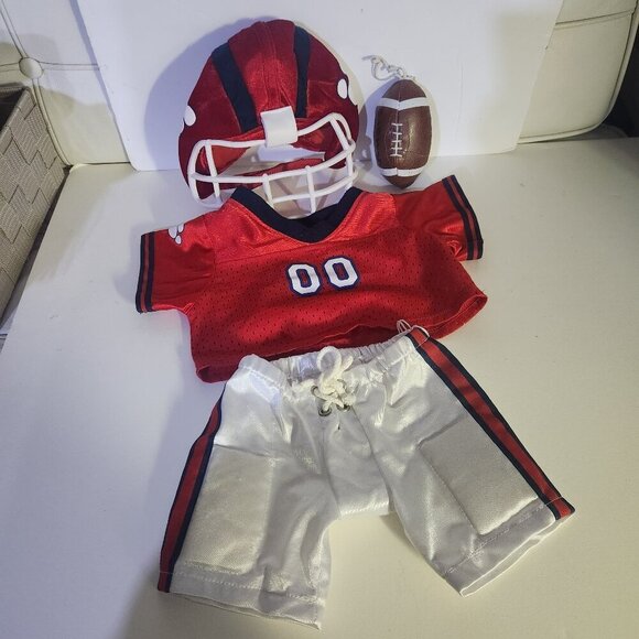 Build A Bear Football Outfit Clothes Shorts Shirt Helmet Football Red an… - Picture 1 of 8